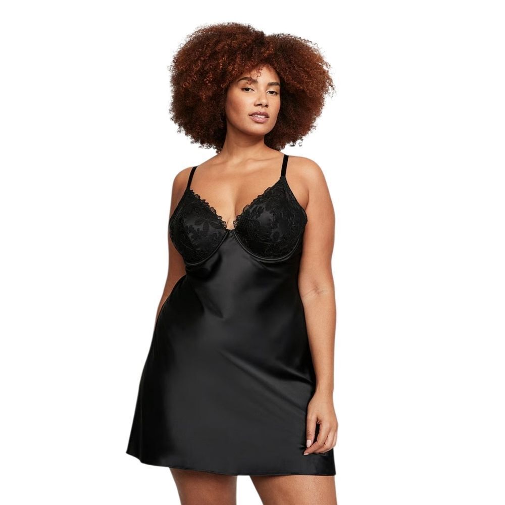 Victoria's Secret XXL Black Satin Chemsie Lace Underwire